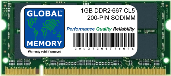 1GB DDR2 667MHz PC2-5300 200-PIN SODIMM FOR MEMORY RAM SAMSUNG LAPTOPS/NOTEBOOKS